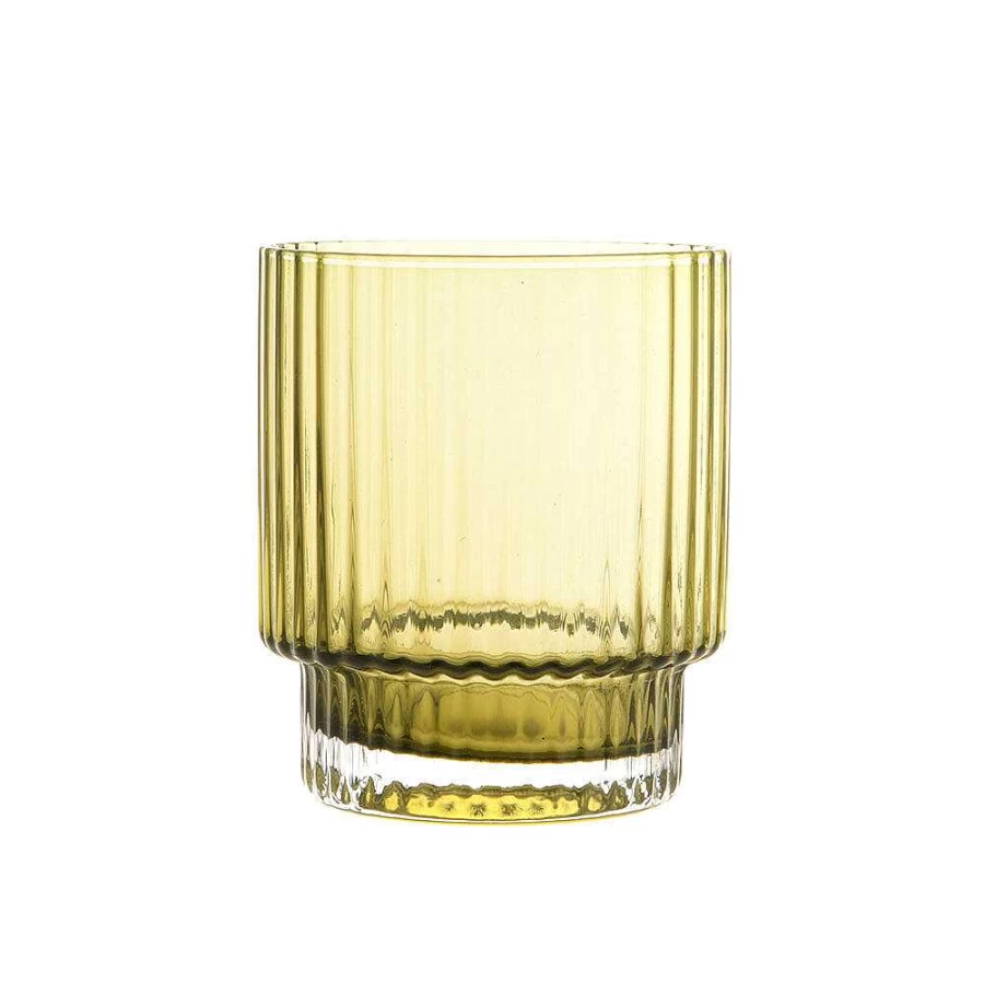 Wheel and Barrow Olive Green Tumbler Glass - 290ml Clear Optic Design for Drinks