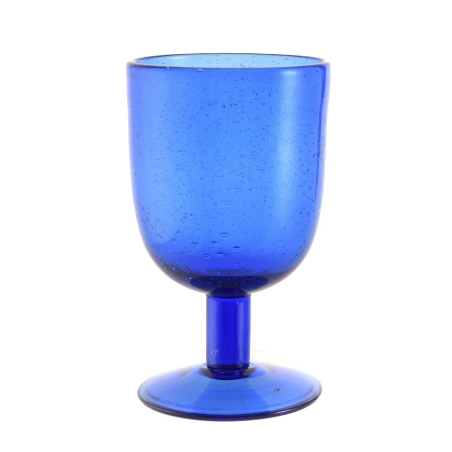 Wheel & Barrow Cobalt Blue Wine Glasses - Set of 6, 350ml Elegant Bubble Design, Dishwasher Safe Lead-Free Crystal Glassware for Red White Wine