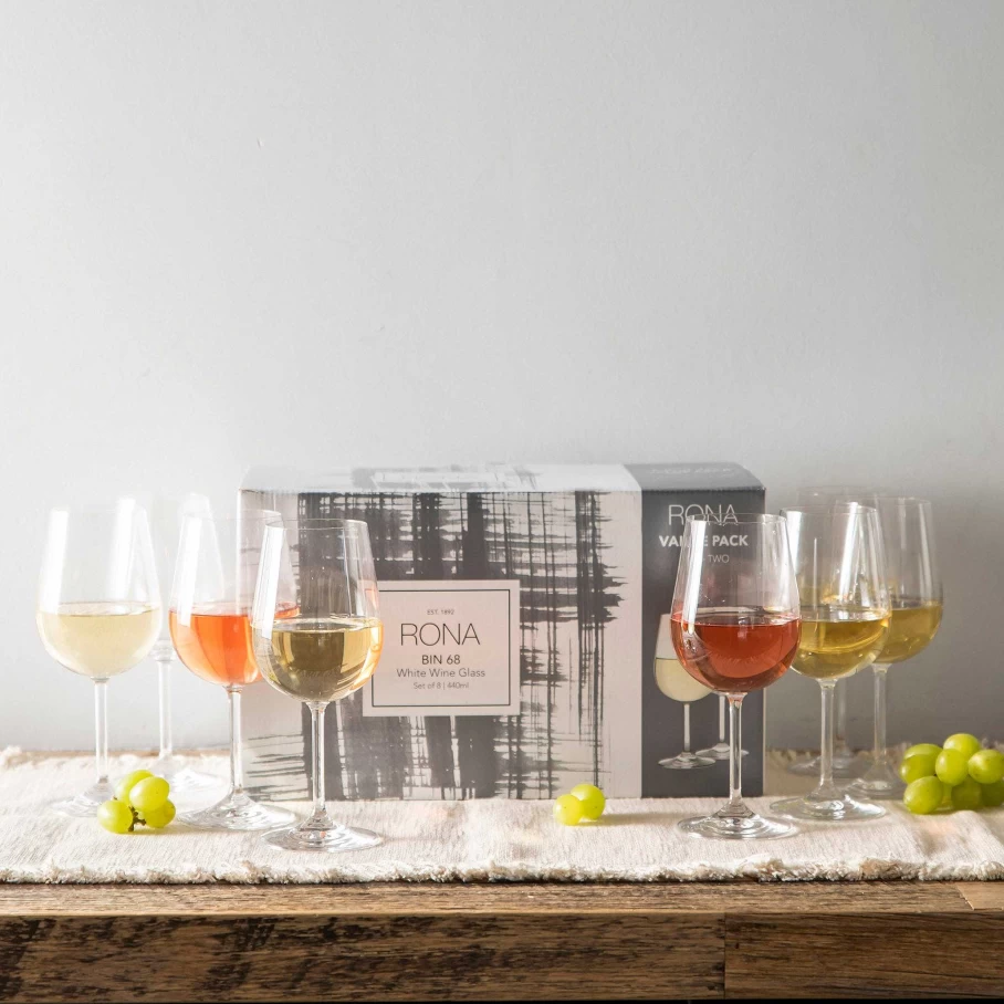 Wheel & Barrow Rona Bin 68 White Wine Glass Set - 8 Pieces, 440ml Each