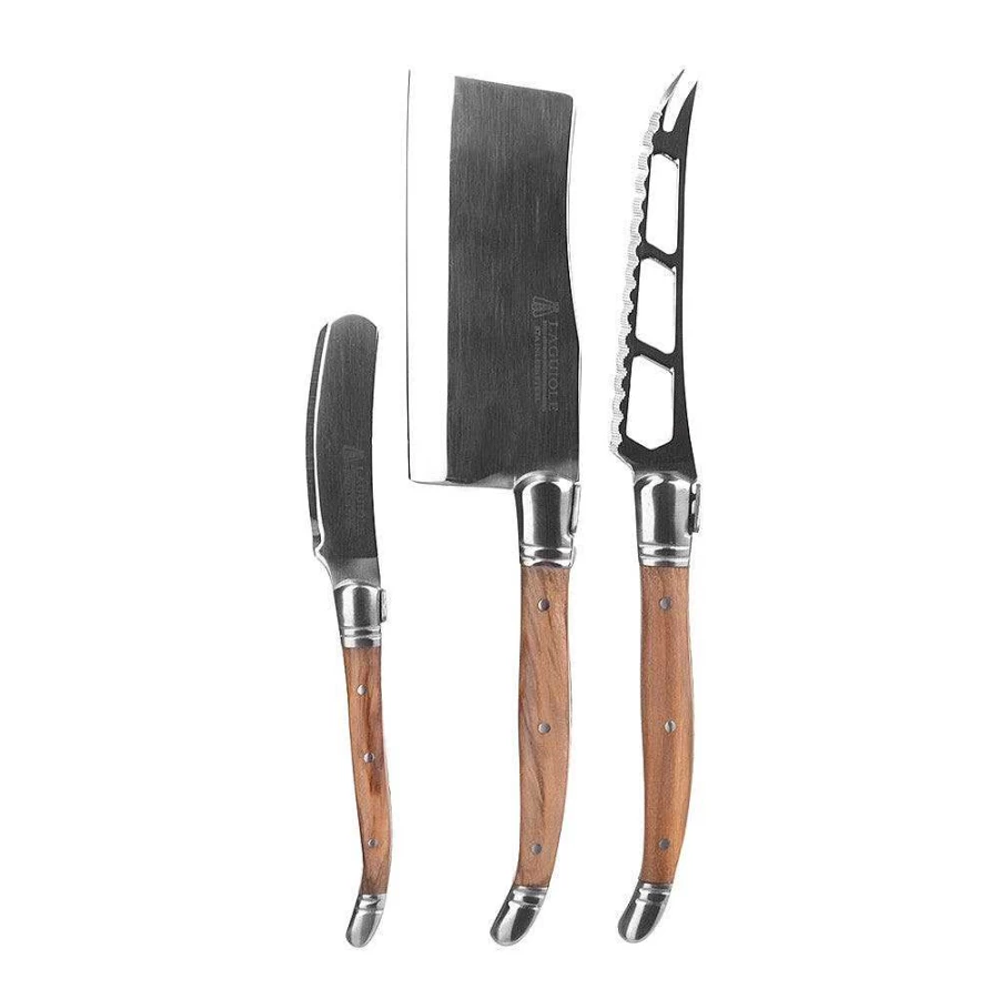 Wheel and Barrow Olive Wood Cheese Knife Set - 3 Piece Handled Cheese Cutters for Gourmet Serving