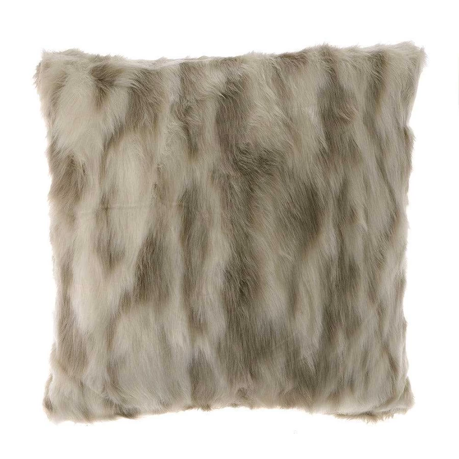 Wheel and Barrow White Faux Fur Lynx Cushion - 50x50cm Soft Decorative Pillow