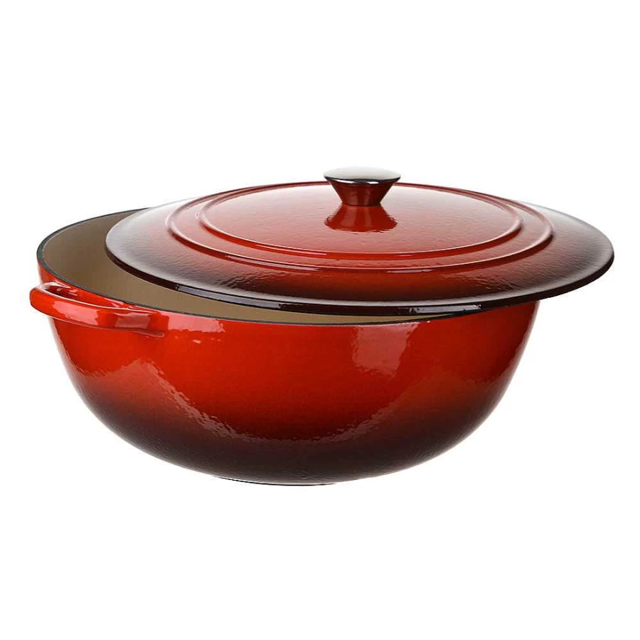 Wheel and Barrow 7 Quart Red Enameled Cast Iron Dutch Oven Pot