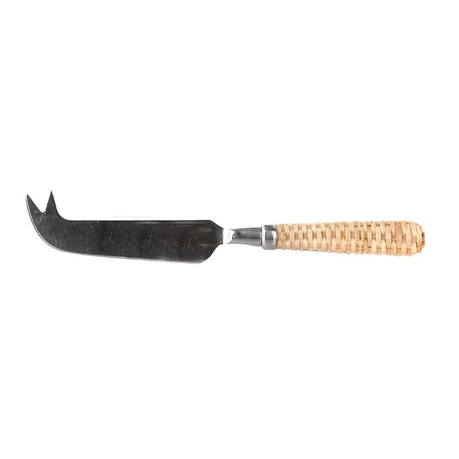 "Wheel and Barrow Cheese Knife with Rattan Handle – Premium Cheese Cutting Tool"