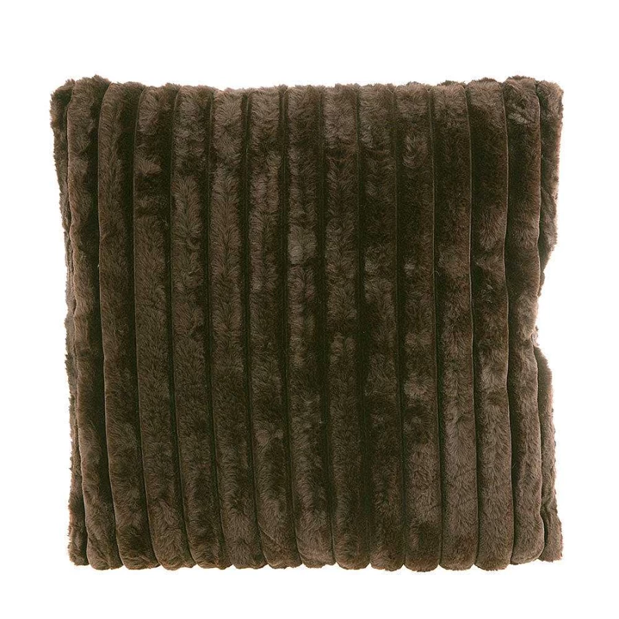 Wheel and Barrow 50x50cm Chocolate Brown Faux Rabbit Fur Cushion with Ribbed Detail