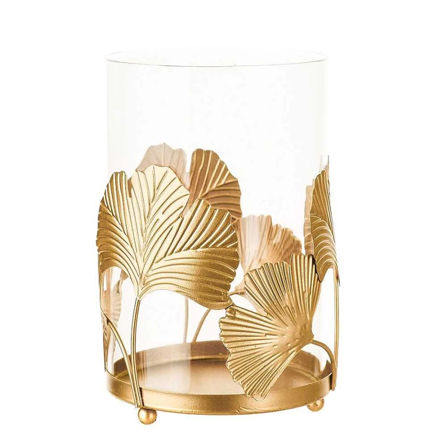 Wheel and Barrow Gold Ginkgo Leaf Tealight Holder 17cm Elegant Candle Stand for Home Decor