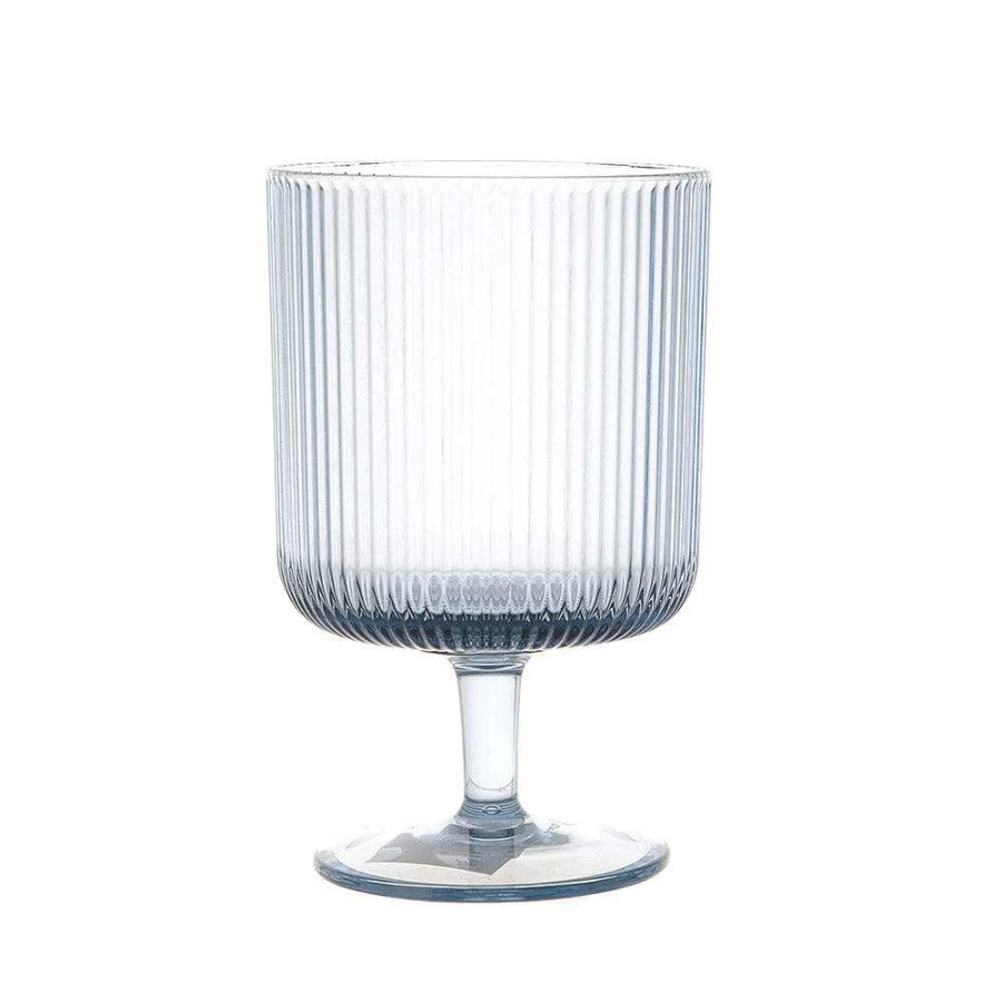 Wheel & Barrow Ribbed Blue Wine Glass - 295ml Elegant Stemware for Drinking