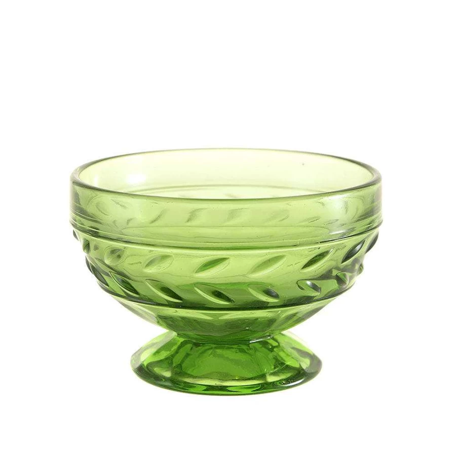 Wheel and Barrow Tuscan Green Glass Footed Bowl - 230ml Elegant Dessert Cup for Entertaining
