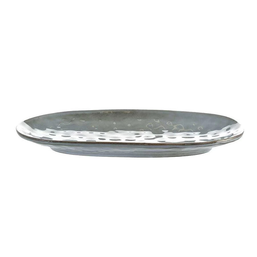 Wheel and Barrow Light Blue Stoneware Oval Serving Platter 31cm x 18cm