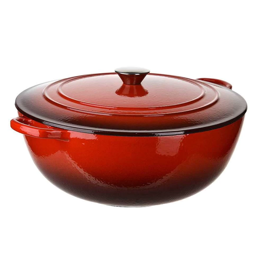 Wheel and Barrow 7 Quart Red Enameled Cast Iron Dutch Oven Pot