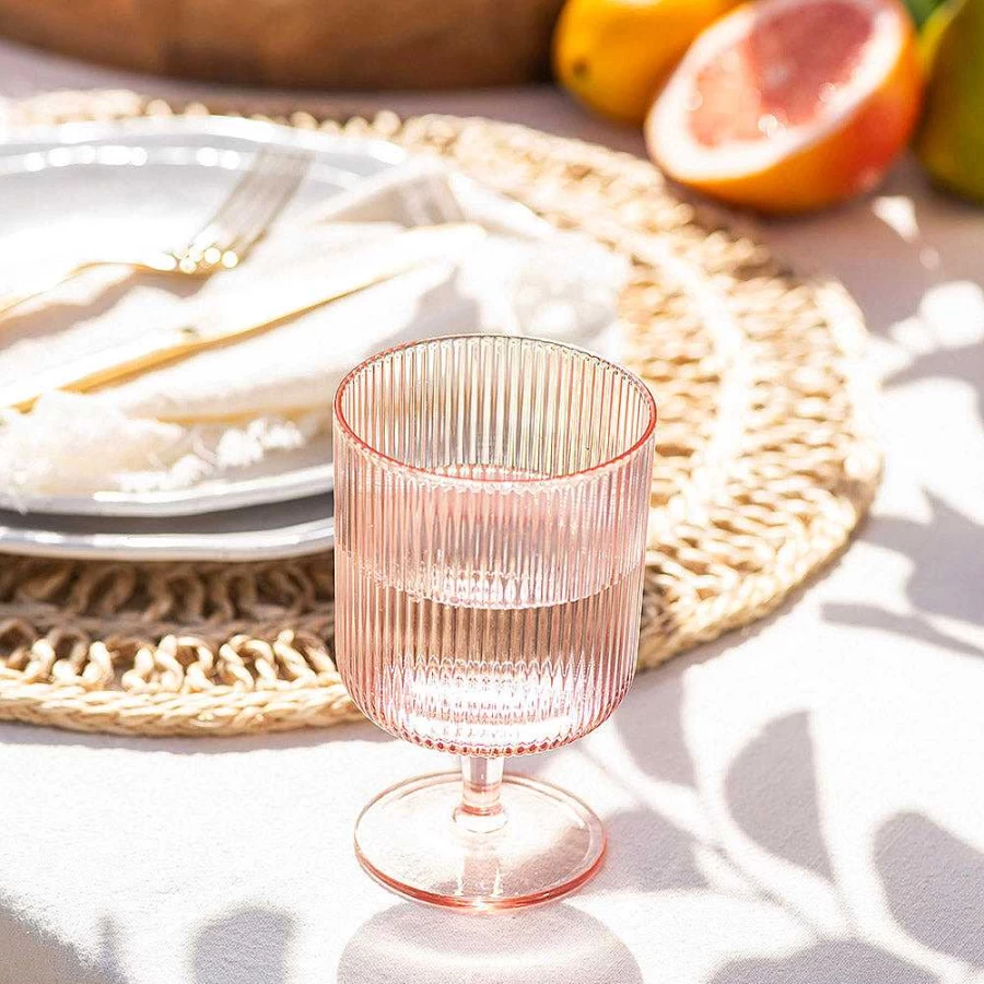Wheel and Barrow Pink Ribbed Acrylic Tumbler - 285ml Insulated Cup for Hot & Cold Drinks