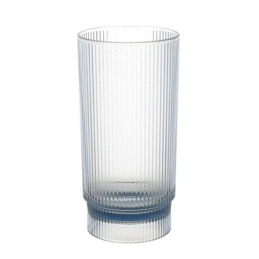 Wheel and Barrow Hi Ball Ms Ribbed Blue Glass 410ml - Premium Drinking Glass for Beverages