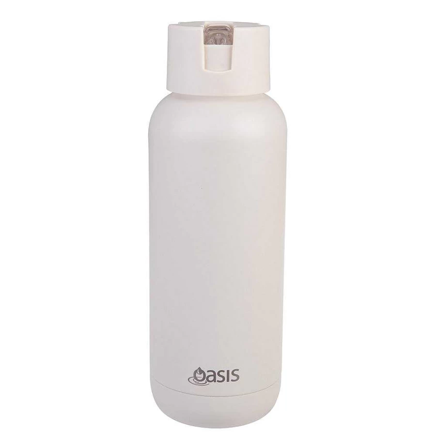 Wheel and Barrow Ceramic Water Bottle 1L - Insulated Oasis Design in Alabaster White