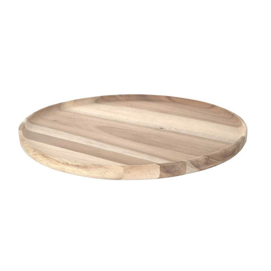 "Wheel & Barrow Acacia Wood Round Serving Tray - 33cm Diameter Natural Wooden Platter"