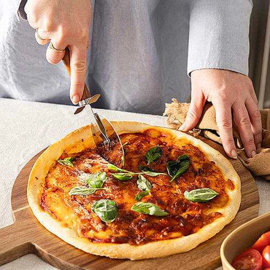 Wheel and Barrow 33cm Pizza Stone with Baking Rack & Stainless Steel Pizza Cutter – Premium Baking Accessory