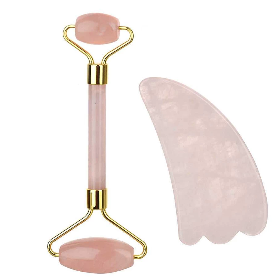 Wheel and Barrow Rose Quartz Roller & Gua Sha Set for Face Massage, Skincare & Relaxation – Natural Stone Therapy Tools