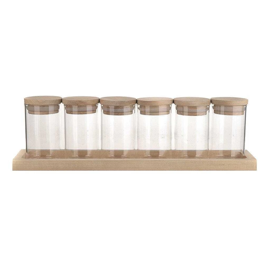 Wheel and Barrow Spice Rack Set with 6 Glass Jars - 100g Each, Organize Your Kitchen Spices