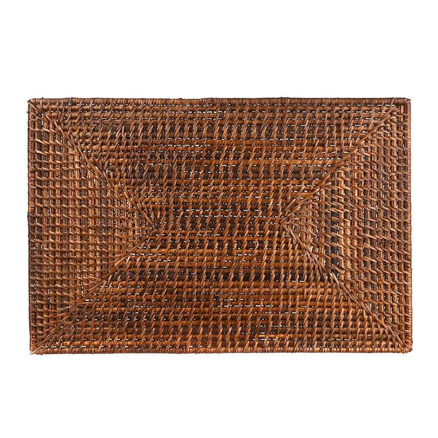 Wheel and Barrow Dark Brown Rattan Placemat 45cm - Natural Weave Table Mat for Dining & Decor