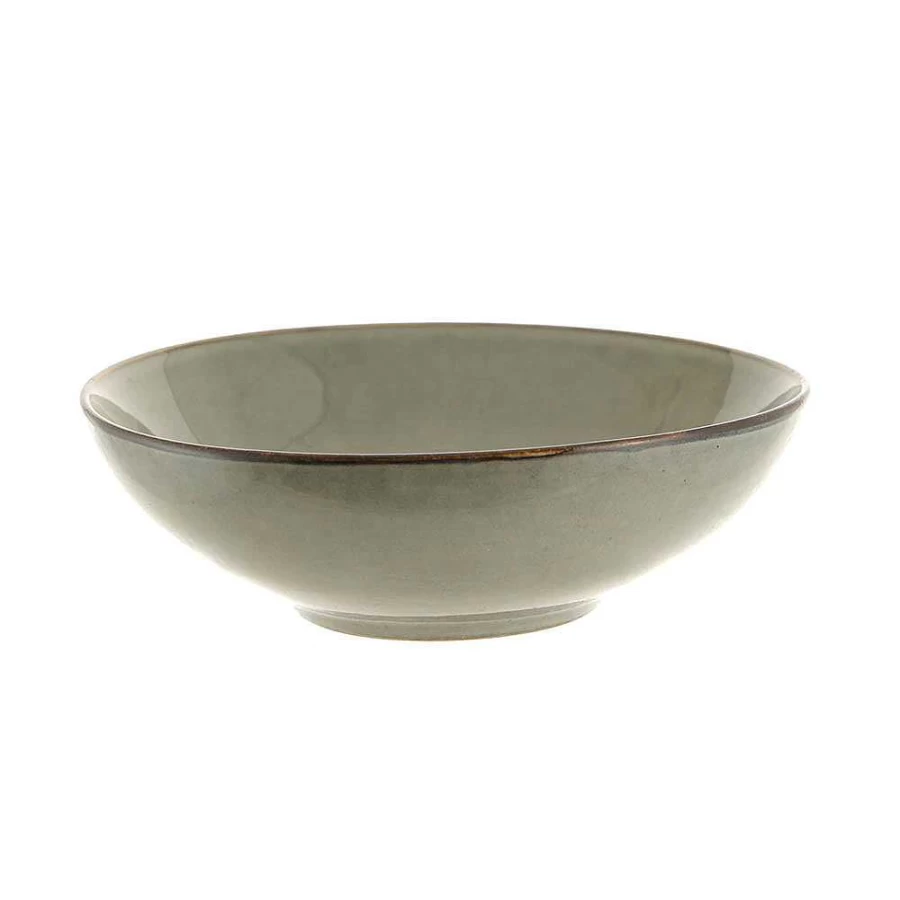 Wheel and Barrow 20cm Olive Green Stoneware Bowl - Handcrafted Ceramic Dinnerware