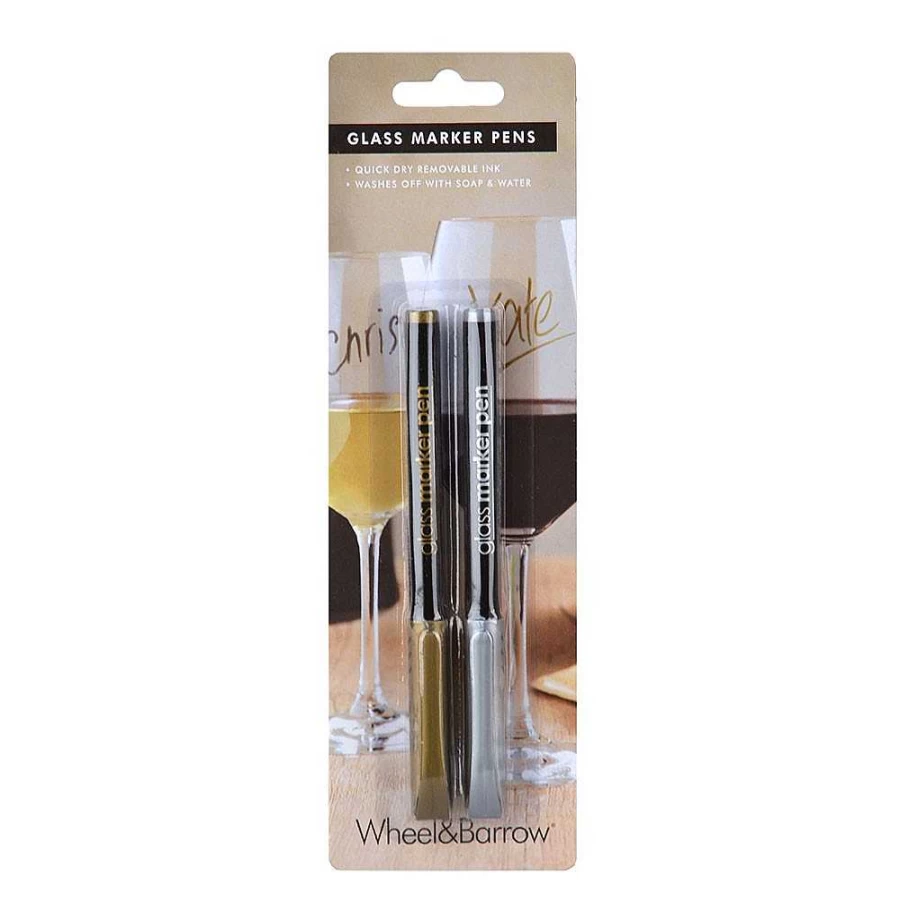 Wheel and Barrow Glass Marker Pens Set - 2 Pack Gold & Silver Metallic Markers for Glass Writing