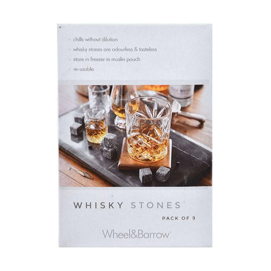 Wheel and Barrow Marble Whisky Stones Set - 9 Reusable Chilling Cubes for Whiskey & Drinks
