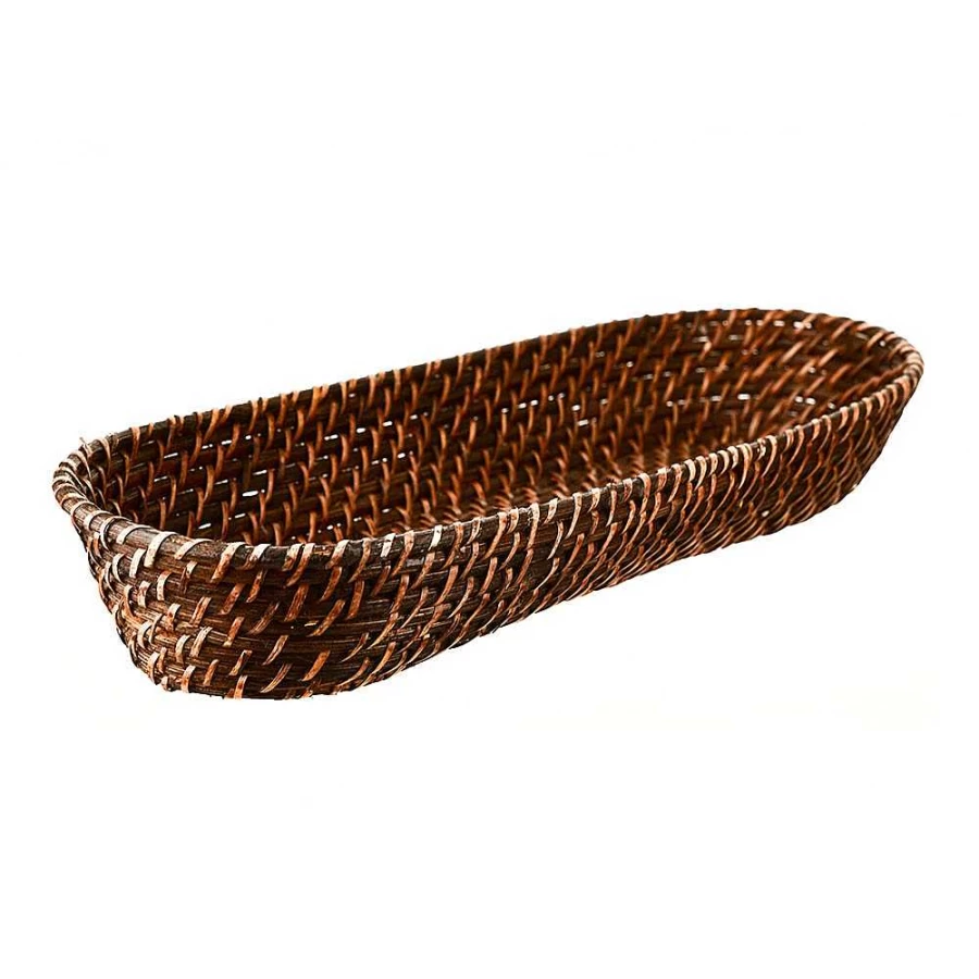 Wheel and Barrow Large Rattan Bread Basket - 44cm x 17cm x 7cm - Long Rustic Bread Storage Bin for Kitchen