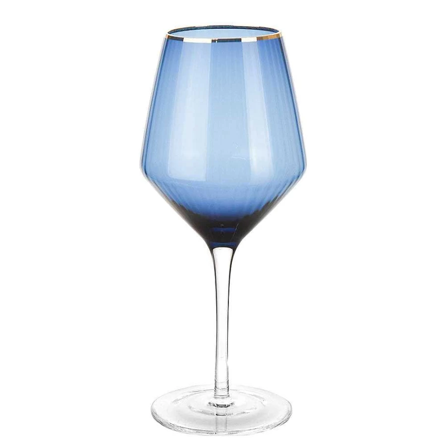 Wheel and Barrow Navy Blue Wine Glass with Gold Rim - 720ml Premium Optic Design