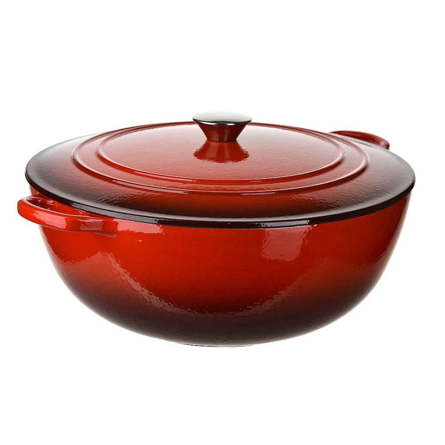 Wheel and Barrow 7 Quart Red Enameled Cast Iron Dutch Oven Pot