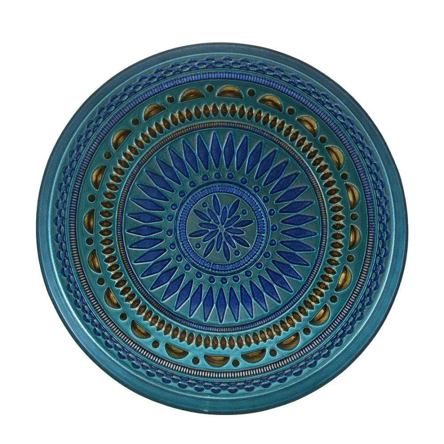 Wheel and Barrow Round Decorative Plate 21cm - Handcrafted Copper & Cobalt Design - Lidya Collection