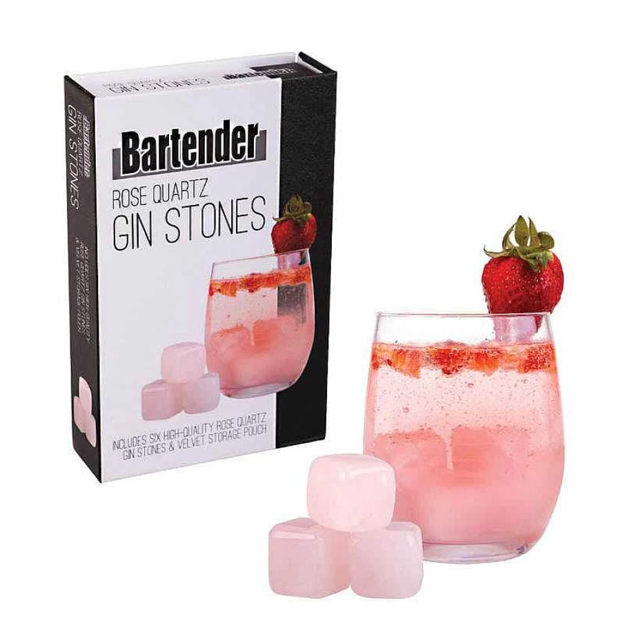 Wheel and Barrow Gin Stones Set - 6 Rose Quartz Cocktail Ice Cubes for Chilling Drinks