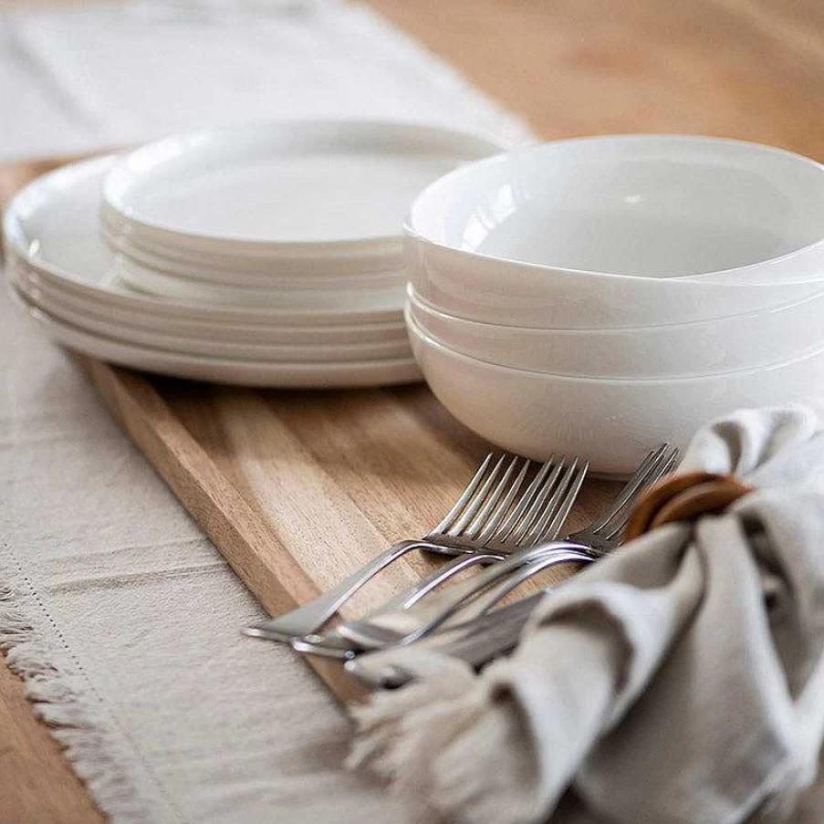 Wheel & Barrow 12-Piece White Bone China Coupe Dinner Set - Elegant Porcelain Tableware