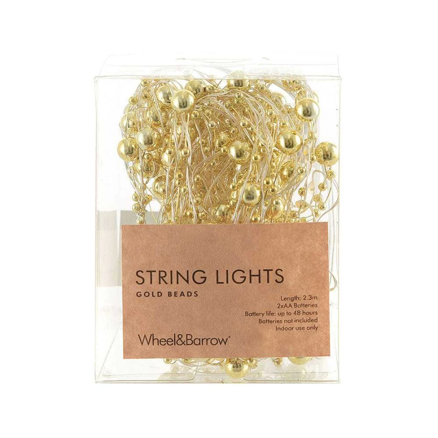 Wheel and Barrow Gold Bead String Lights - 2.3M Decorative Fairy Lights for Indoor Outdoor Party Wedding Decor
