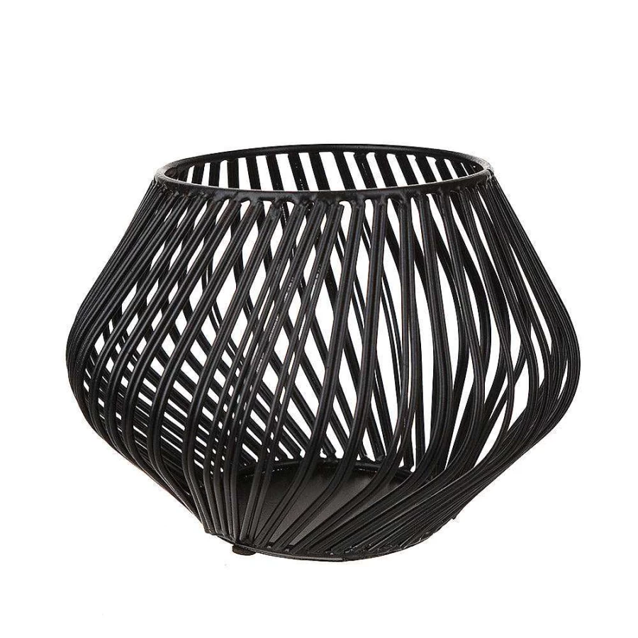 Wheel and Barrow Matte Black Iron Tealight Holder with Swirl Design - 11cm x 16cm Decorative Candle Stand