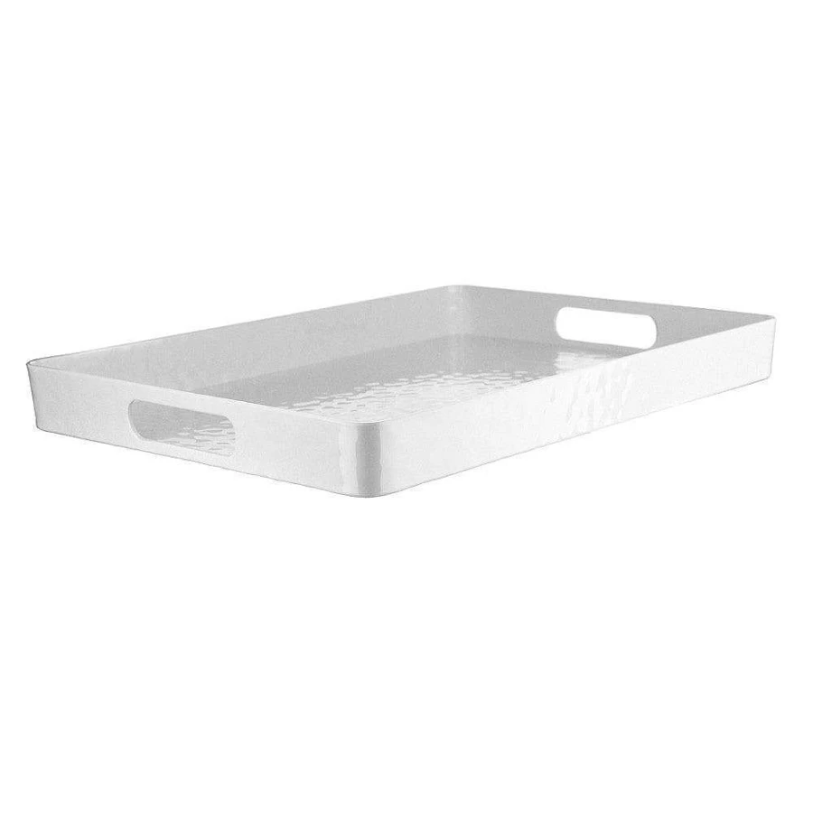 Wheel and Barrow White Melamine Hammered Serving Tray 48cm x 34cm x 5cm Durable & Stylish