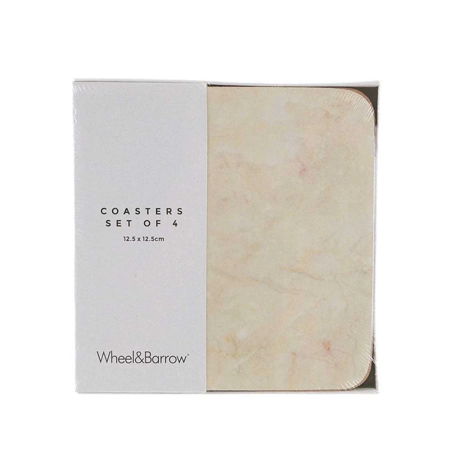 Wheel and Barrow Square Cork Backed Coasters Set of 4 - 12.5cm Blush Stone Drink Coasters for Home & Bar