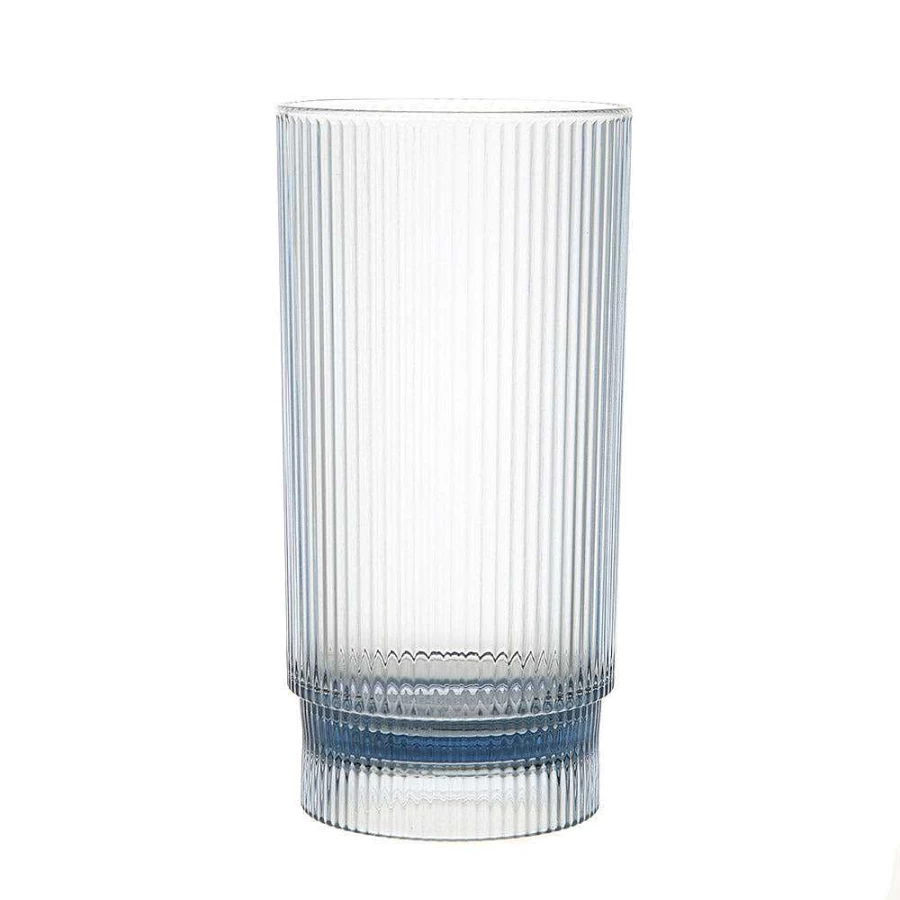 Wheel and Barrow Hi Ball Ms Ribbed Blue Glass 410ml - Premium Drinking Glass for Beverages