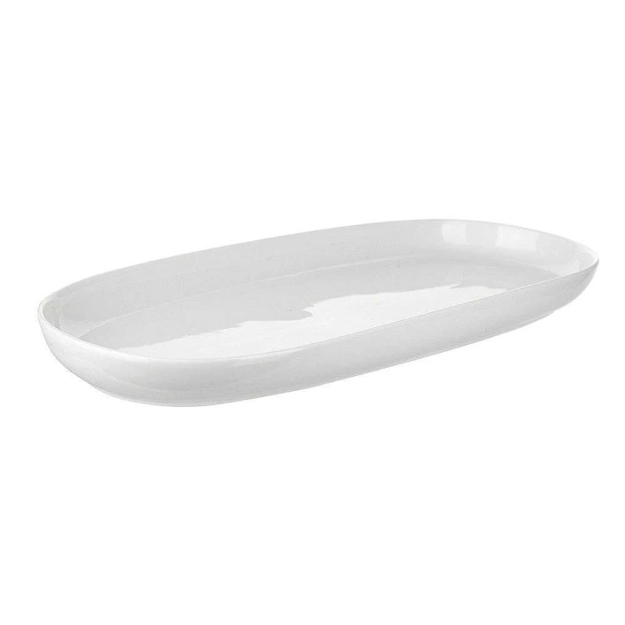 Wheel and Barrow White Porcelain Oval Serving Plate - 42cm x 19cm x 4cm Medium Size Dish for Dining & Entertaining