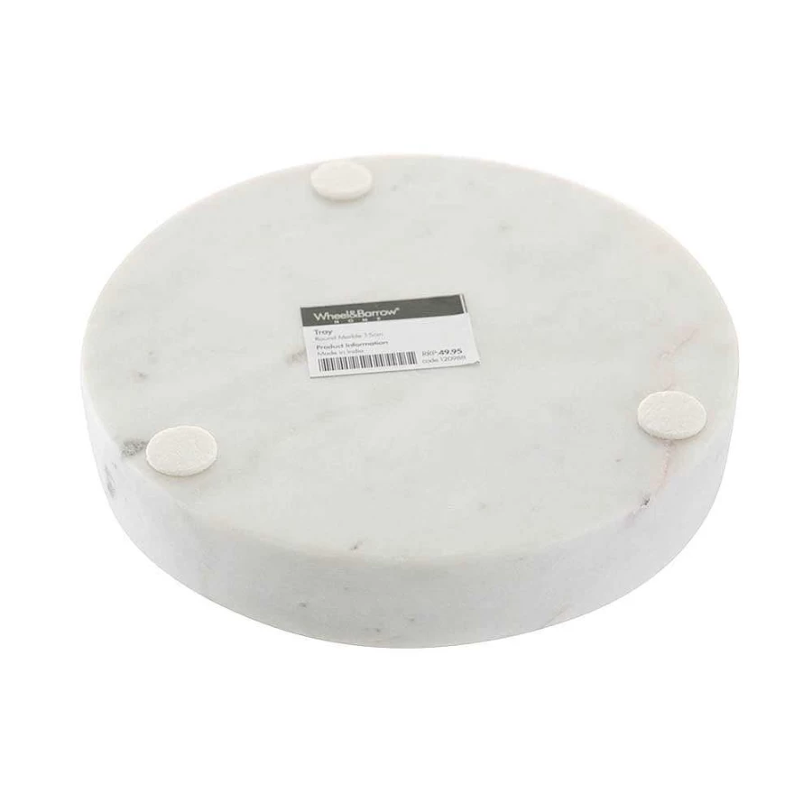 Wheel and Barrow White Marble Round Serving Tray - 15cm Elegant Stone Cheese Board