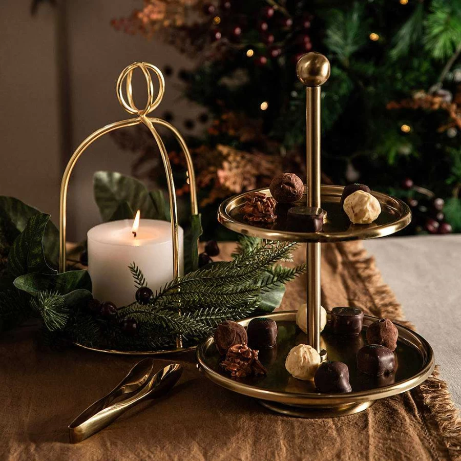 Wheel and Barrow 1-Tier Champagne Gold Serving Stand with Handle - Elegant Display Tray for Desserts and Appetizers