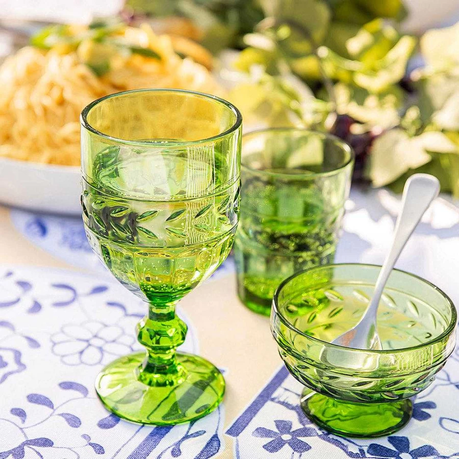 Wheel and Barrow Tuscan Green Glass Footed Bowl - 230ml Elegant Dessert Cup for Entertaining