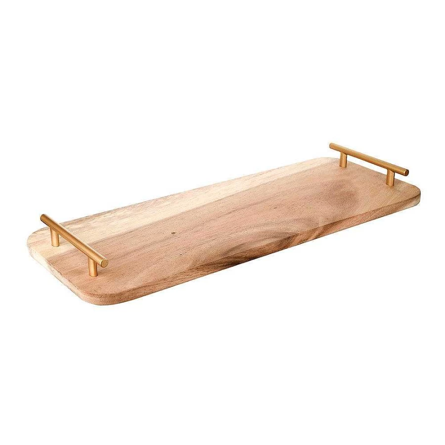 Wheel and Barrow Acacia Wood Cutting Board with Brass Handle - 50cm x 20cm Rectangle Kitchen Chopping Board