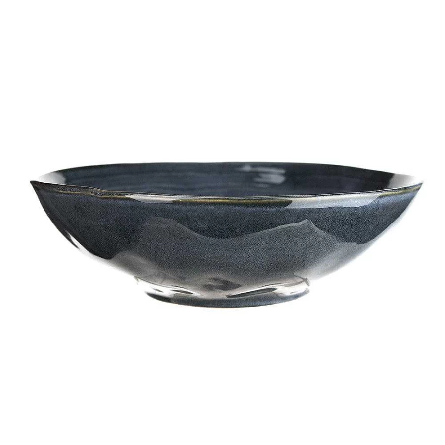 Wheel and Barrow Mediterranean Blue Stoneware Salad Bowl 30cm – Handcrafted Ceramic Serving Dish for Healthy Meals