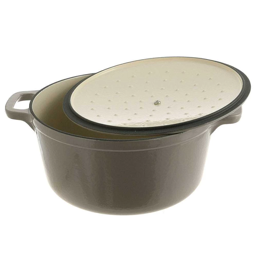 Wheel and Barrow 25.5cm Round Cast Iron Casserole Pot with Lid, 4.6L Capacity, Mushroom Design, Dutch Oven for Slow Cooking & Baking