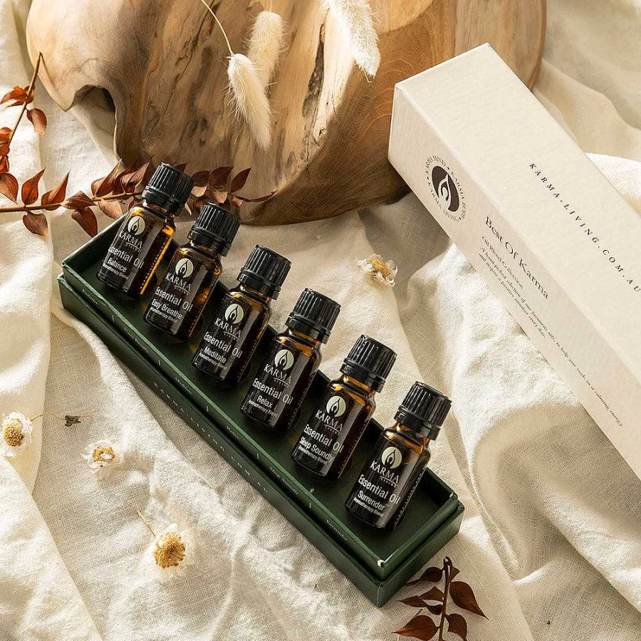 "Wheel and Barrow Best Of Karma Living Essential Oil Blend Set – Premium Aromatherapy Oils for Relaxation & Wellness"