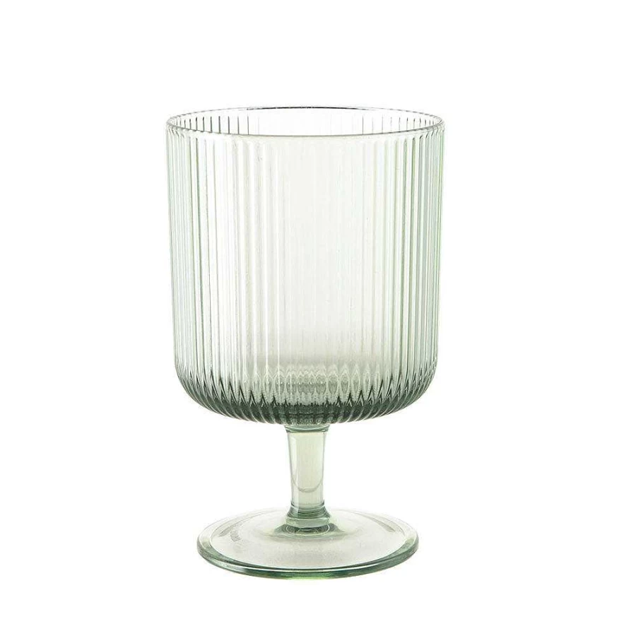Wheel and Barrow Green Acrylic Ribbed Wine Glass - 295ml Shatterproof Cup for Party and Home Decor