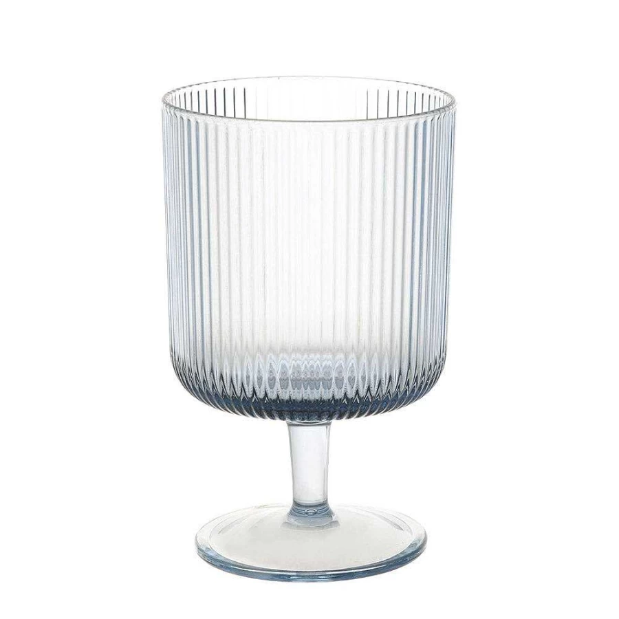 Wheel & Barrow Ribbed Blue Wine Glass - 295ml Elegant Stemware for Drinking