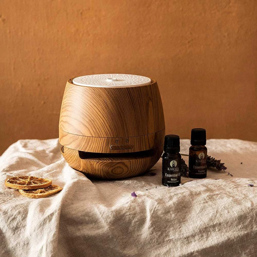 Wheel and Barrow Rechargeable 150ml Ultrasonic Bluetooth Essential Oil Diffuser with White & Woodgrain Design