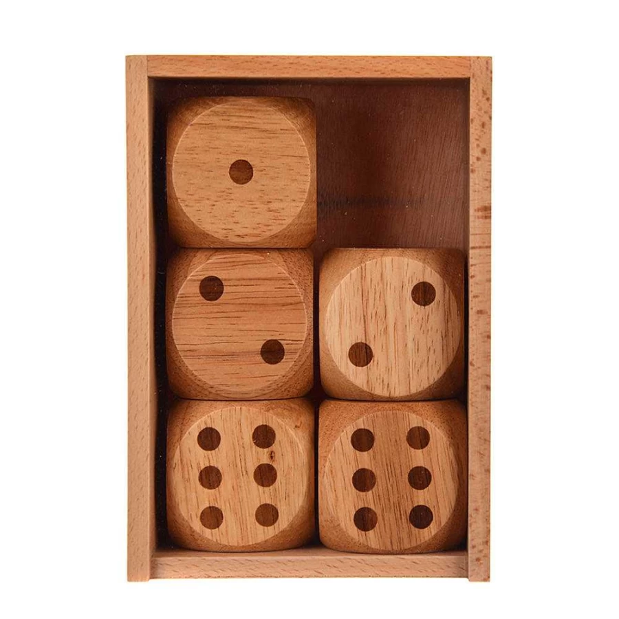 Wheel and Barrow Wooden Yatzee Dice Game Set - Classic Family Board Game with 5 Dice, Scoreboard, and Storage Box