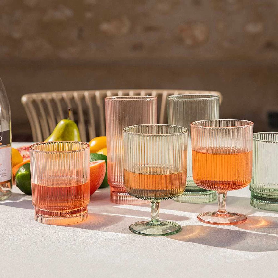 Wheel and Barrow Pink Acrylic Ribbed Highball Glass - 410ml, Shatter-Resistant Barware for Cocktails & Drinks