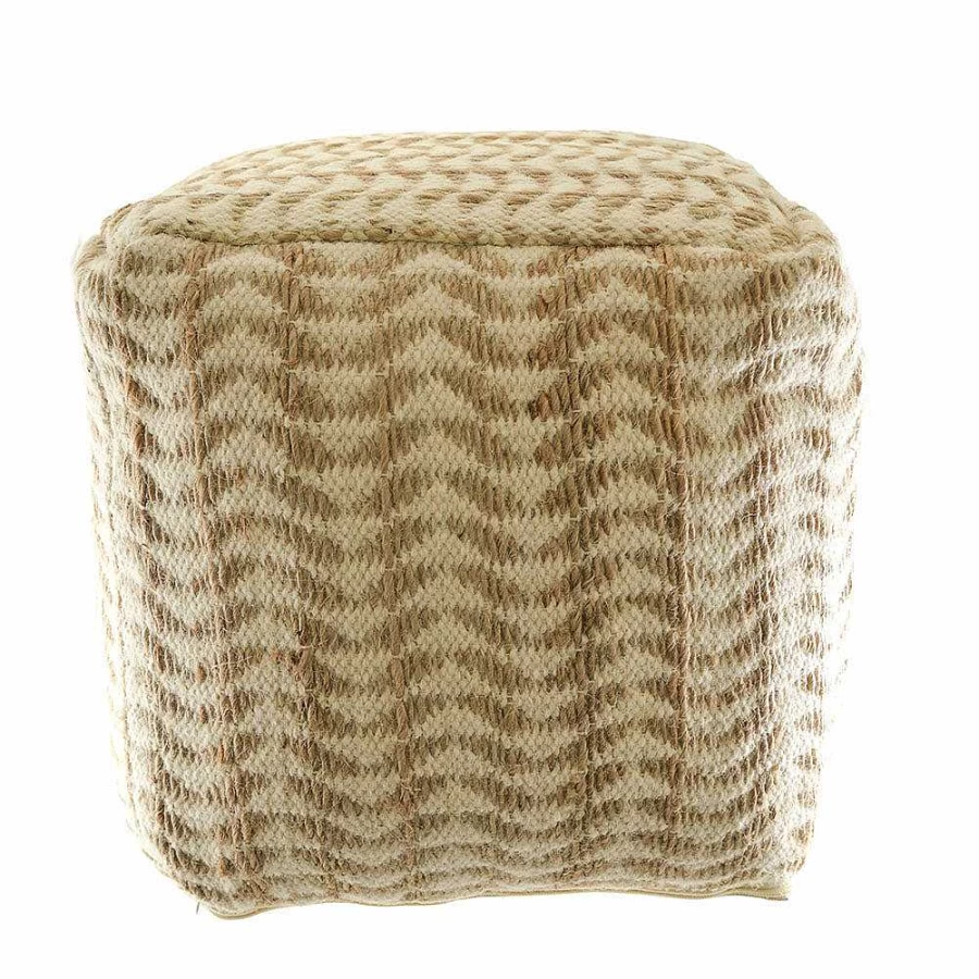 Wheel and Barrow Natural/Ivory 40x40cm Pouf Ottoman - Handwoven Basketweave Design