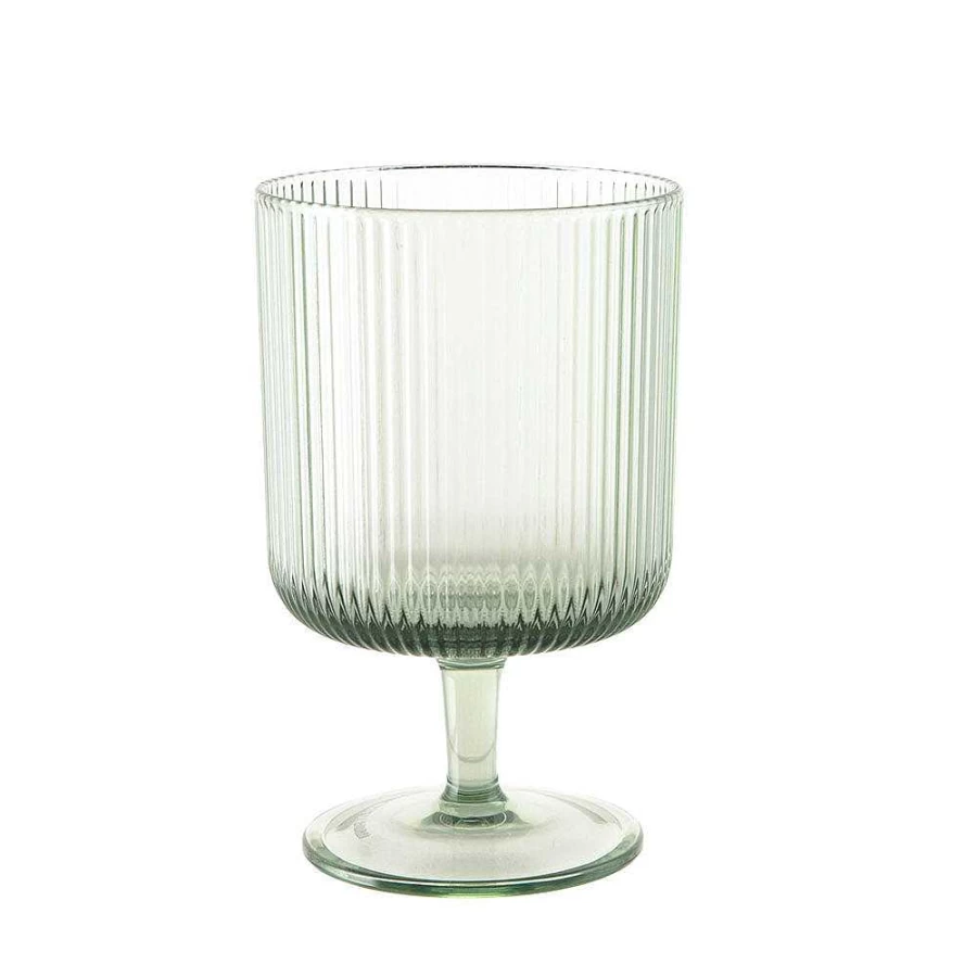Wheel and Barrow Green Acrylic Ribbed Wine Glass - 295ml Shatterproof Cup for Outdoor Dining